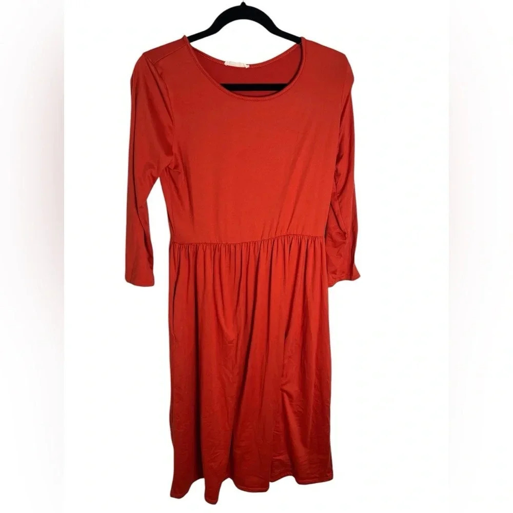 Reb & J 3/4 sleeve Midi dress in autumn orange color Size Large